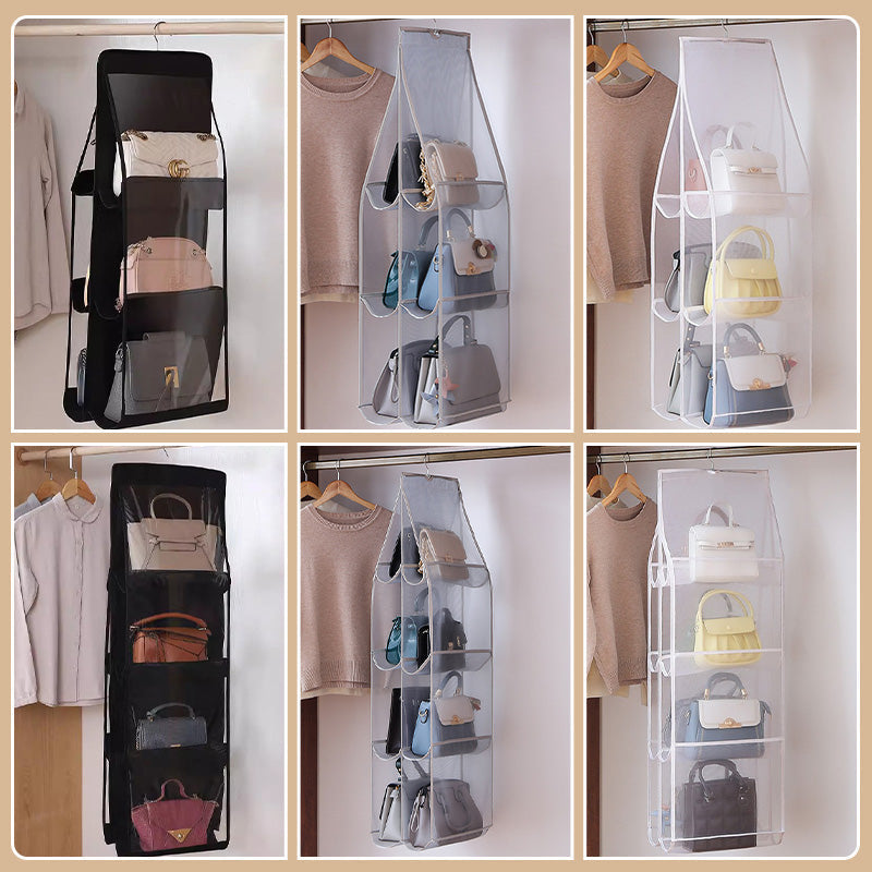 ๐ 50% DI SCONTO! โจ ORGANIZER BORSE SOSPESO - 6/8 Tasche Ampie e Trasparenti, Design Antipolvere e Salvaspazio, Leggero e Portatile ๐ ๐