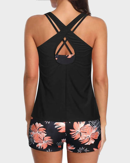 Women's 3 Piece Tankini Set with Bra Top & Boy Shorts