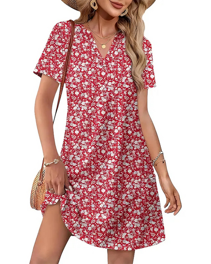 Casual Summer Dress: V-Neck Short Sleeve Beach Essential