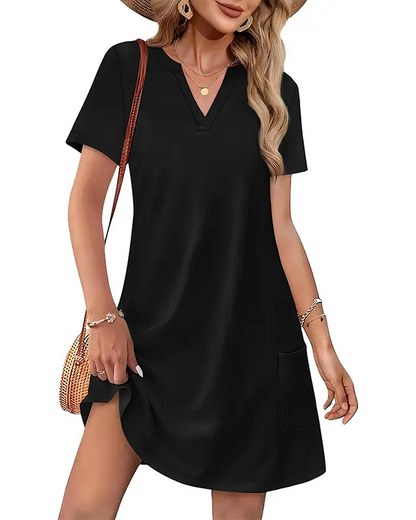Casual Summer Dress: V-Neck Short Sleeve Beach Essential