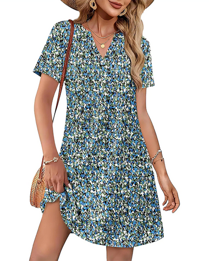 Casual Summer Dress: V-Neck Short Sleeve Beach Essential