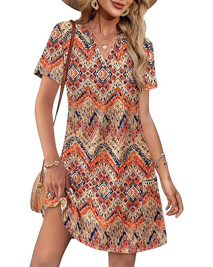 Casual Summer Dress: V-Neck Short Sleeve Beach Essential