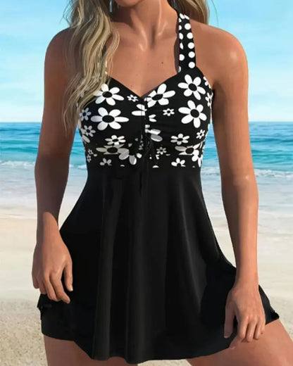 Floral V-Neck Tankini with High-Waisted Shorts