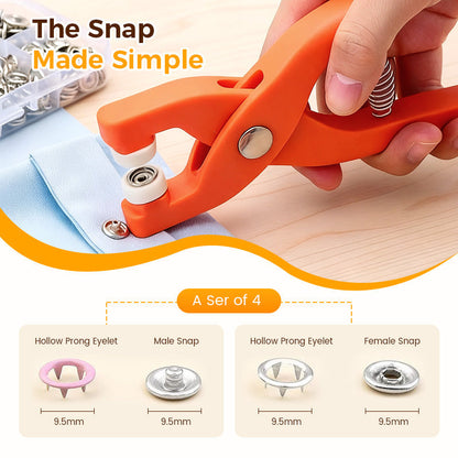 🔩 50% OFF NOW! ✨ Metal Snap Buttons with Fastener Plier Tool Kit - 300 PCS with 5 Die Sets for Clothing & Crafts 👕✨