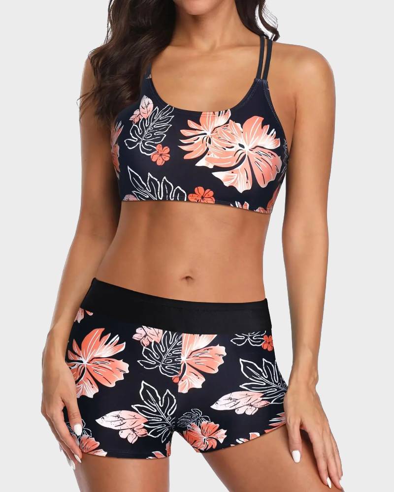 Women's 3 Piece Tankini Set with Bra Top & Boy Shorts
