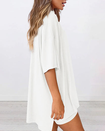 Casual Oversized 2-Piece Lounge Set with Biker Shorts