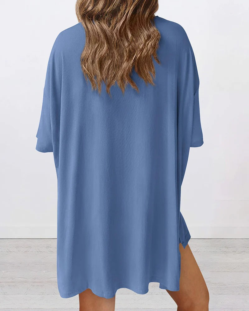 Casual Oversized 2-Piece Lounge Set with Biker Shorts